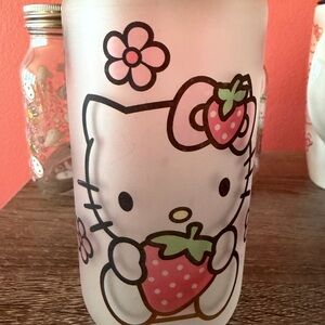 Hello Kitty Frosted Glass with Pink and Red Accents